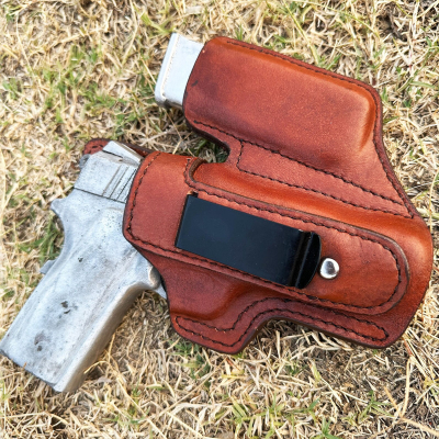 Brown IWB Leather Holster w/ Mag Pouch (Clip)