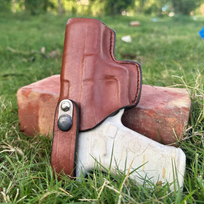 Handcrafted Slim Design OWB Belt Leather Gun Holster - Custom Molded Leather Holster for Perfect Fit with Front Security Strap