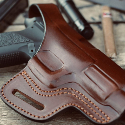 Handcrafted Slim-Design OWB Leather Gun Holster with Belt Loops – Custom Molded for Perfect Fit and Front Security Strap