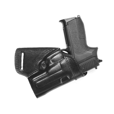 Handcrafted Small of the Back (SOB) Black Leather Gun Holster - Custom Molded Full-Grain Leather Holster
