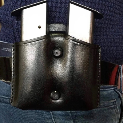 K008 Black Leather Double Magazine Pouch/Case/Carrier for GLOCK 17 19 22 23 Handmade!