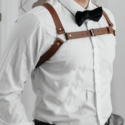 Men’s Brown Leather Chest Harness – Heavy-Duty Leather Strap for Dominant Looks 
