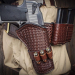 Basket Weave Hand Carved Leather Gun Belt - OWB Cross Draw Leather Western Holster With Double Carry Magazine Pouch